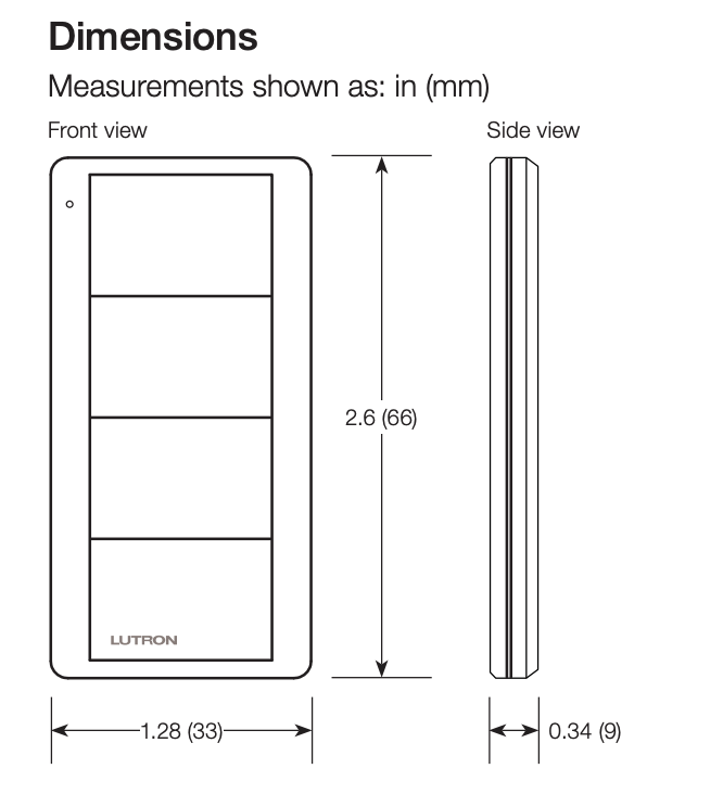 Lutron 4 button light control dimensions