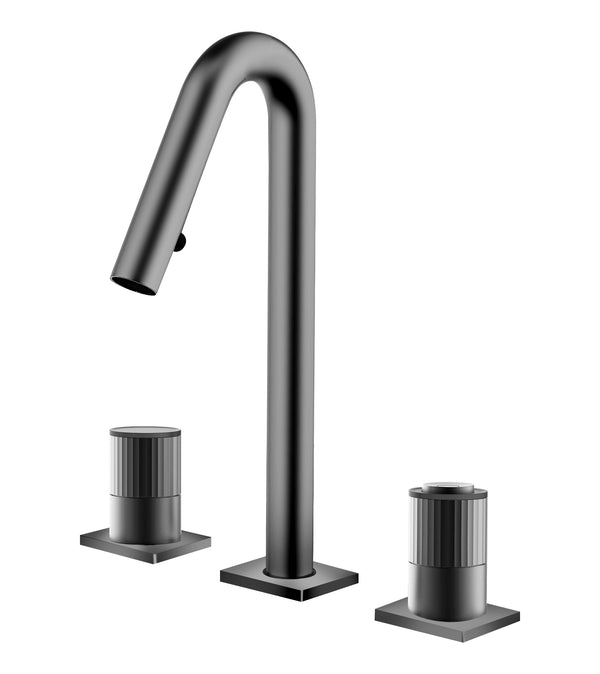 Dazzling Three Hole Pull Faucet in Gun Ash Finish for Bathroom (S-2185G)