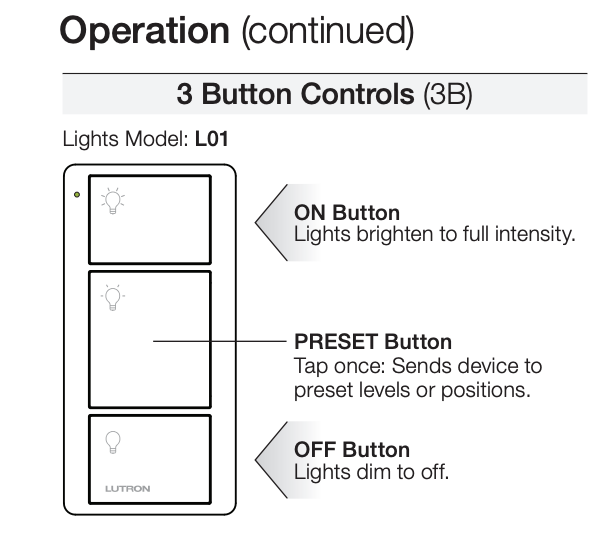 Lutron 3 Button Control operation