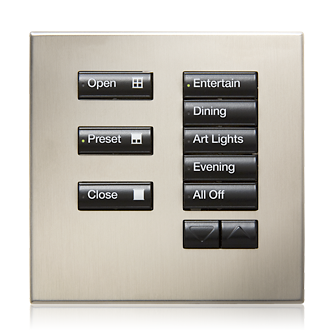 Lutron The new International seeTouch keypad from Lutron provides elegant, intuitive control of lights and shades.